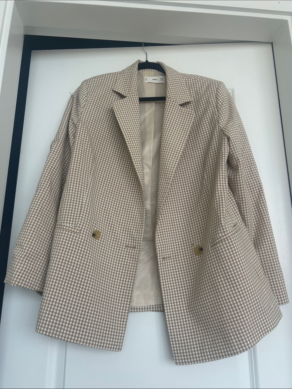 Mango oversized Beige Gingham Blazer